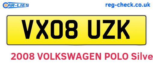VX08UZK are the vehicle registration plates.
