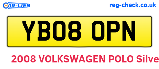 YB08OPN are the vehicle registration plates.