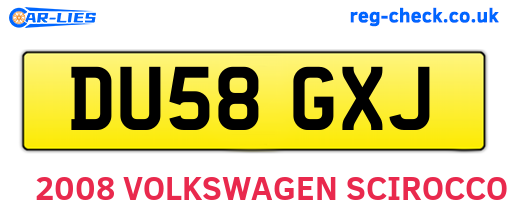DU58GXJ are the vehicle registration plates.
