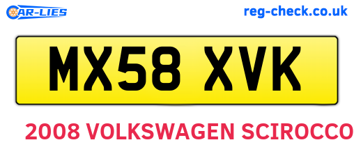 MX58XVK are the vehicle registration plates.