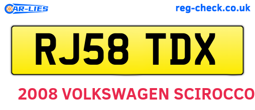 RJ58TDX are the vehicle registration plates.