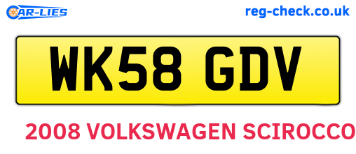 WK58GDV are the vehicle registration plates.