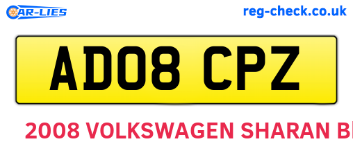 AD08CPZ are the vehicle registration plates.