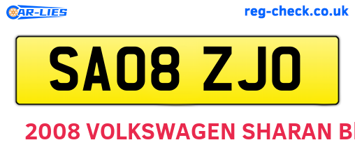 SA08ZJO are the vehicle registration plates.