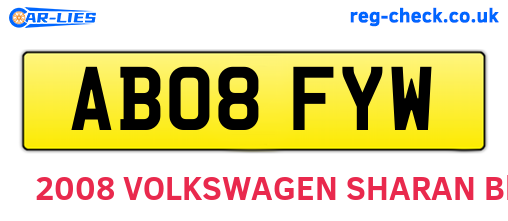 AB08FYW are the vehicle registration plates.