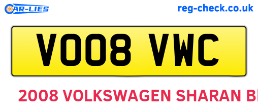 VO08VWC are the vehicle registration plates.