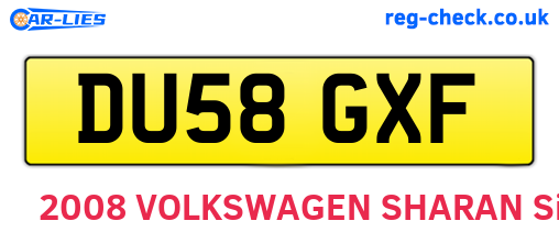 DU58GXF are the vehicle registration plates.