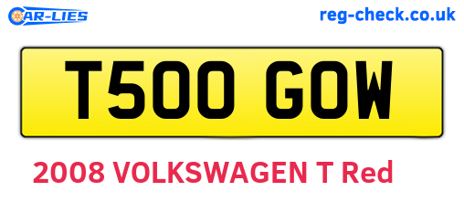 T500GOW are the vehicle registration plates.