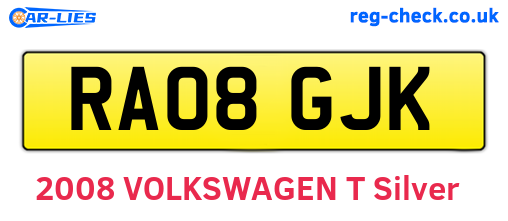 RA08GJK are the vehicle registration plates.
