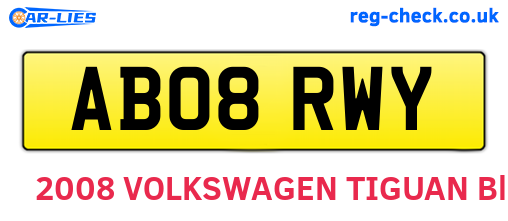 AB08RWY are the vehicle registration plates.