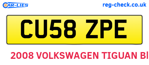 CU58ZPE are the vehicle registration plates.