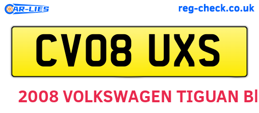 CV08UXS are the vehicle registration plates.