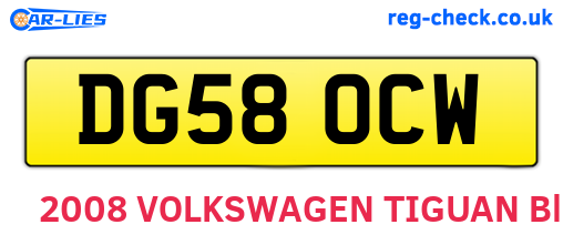 DG58OCW are the vehicle registration plates.