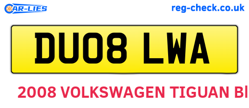 DU08LWA are the vehicle registration plates.