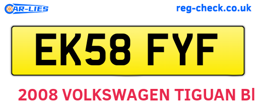 EK58FYF are the vehicle registration plates.