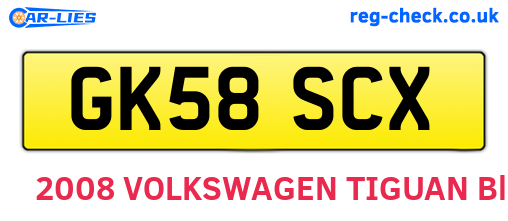 GK58SCX are the vehicle registration plates.