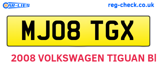 MJ08TGX are the vehicle registration plates.