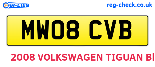 MW08CVB are the vehicle registration plates.
