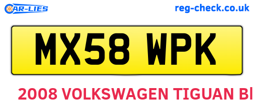 MX58WPK are the vehicle registration plates.