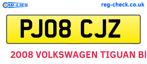 PJ08CJZ are the vehicle registration plates.