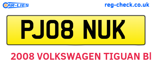 PJ08NUK are the vehicle registration plates.