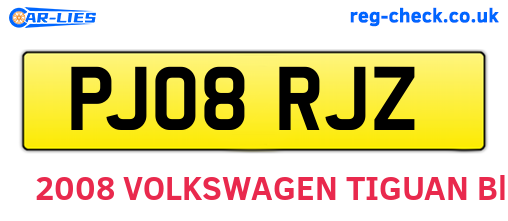 PJ08RJZ are the vehicle registration plates.