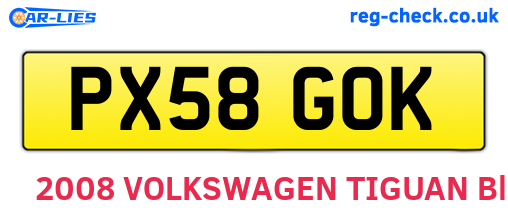 PX58GOK are the vehicle registration plates.