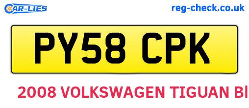 PY58CPK are the vehicle registration plates.