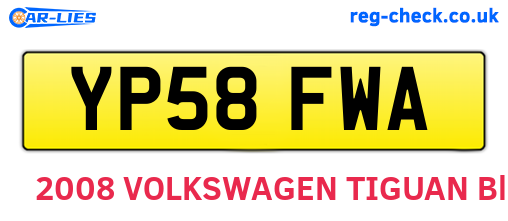 YP58FWA are the vehicle registration plates.