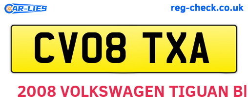 CV08TXA are the vehicle registration plates.