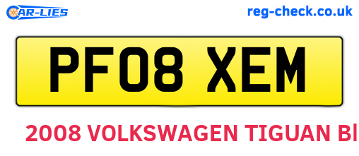 PF08XEM are the vehicle registration plates.