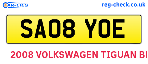 SA08YOE are the vehicle registration plates.