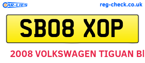 SB08XOP are the vehicle registration plates.