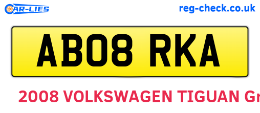 AB08RKA are the vehicle registration plates.