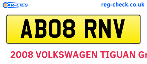 AB08RNV are the vehicle registration plates.