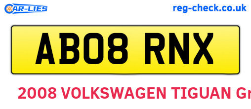 AB08RNX are the vehicle registration plates.