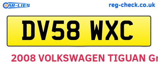 DV58WXC are the vehicle registration plates.