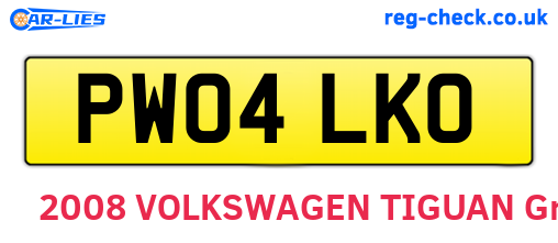 PW04LKO are the vehicle registration plates.