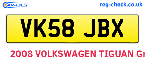 VK58JBX are the vehicle registration plates.