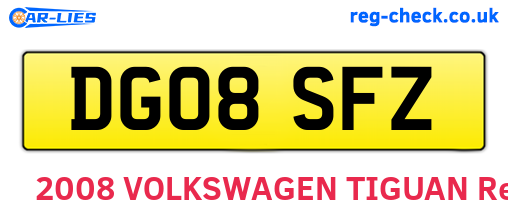 DG08SFZ are the vehicle registration plates.