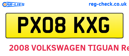 PX08KXG are the vehicle registration plates.