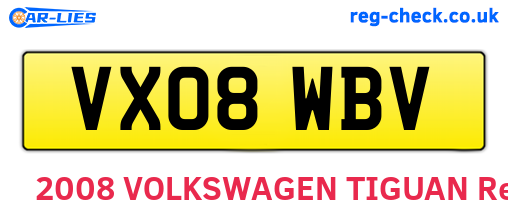 VX08WBV are the vehicle registration plates.