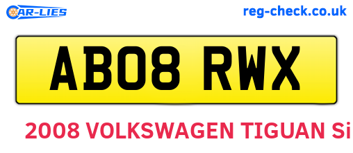 AB08RWX are the vehicle registration plates.