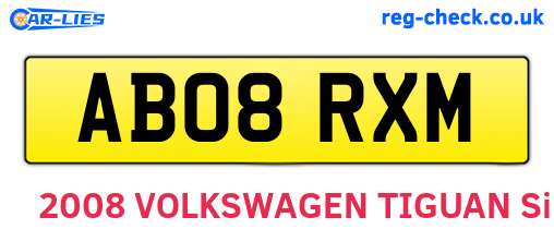 AB08RXM are the vehicle registration plates.