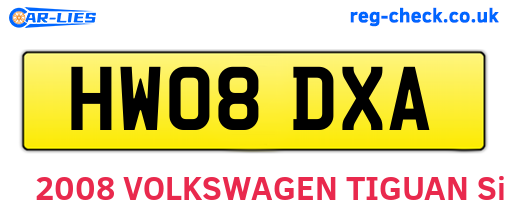 HW08DXA are the vehicle registration plates.