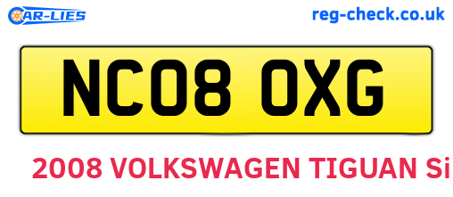 NC08OXG are the vehicle registration plates.