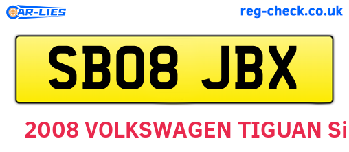 SB08JBX are the vehicle registration plates.