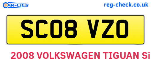 SC08VZO are the vehicle registration plates.