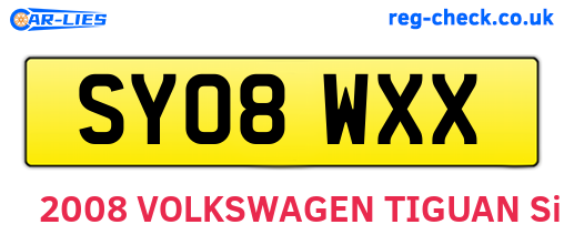 SY08WXX are the vehicle registration plates.