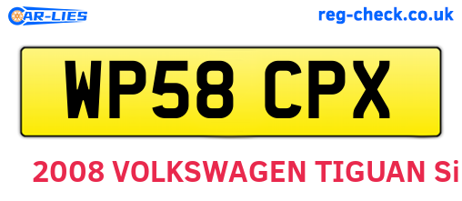 WP58CPX are the vehicle registration plates.